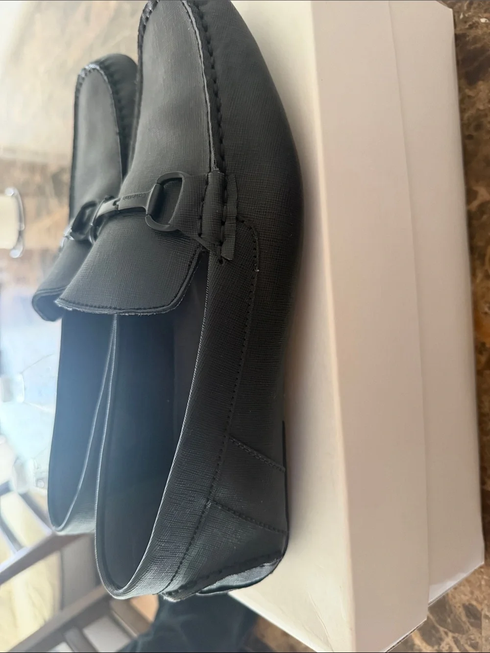 Calvin Klein Black Leather Bit-Detail Slip-On Loafers
